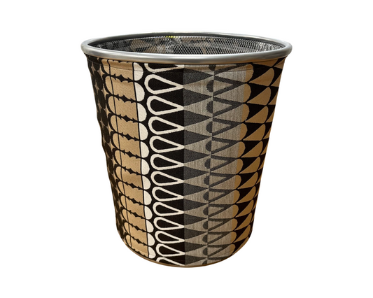 Black, Brown, and Grey ZigZag Patterned Decorative Waste Basket Bin