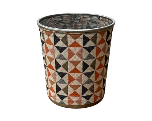 Tan, Salmon, Navy, and Grey Decorative Waste Basket