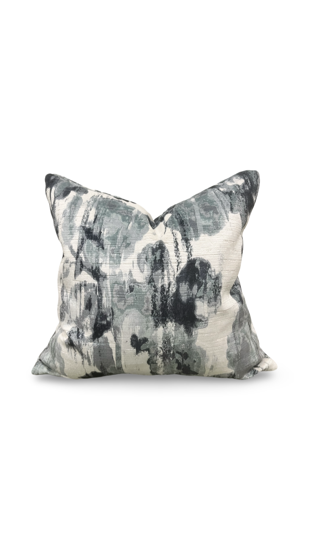 Cream Blue and Grey Velvet Abstract 18X18" Knife Edge Decorative Pillow