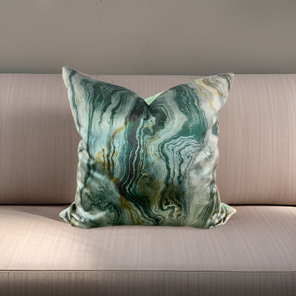 Green Velvet Abstract 22x22" Knife Edge Decorative Pillow