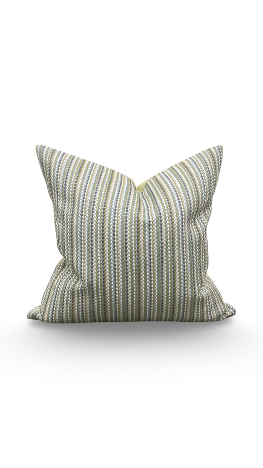 Greens Grey Sky Blue & Cream Vertical Striped 20X20" Knife Edge Decorative Pillow