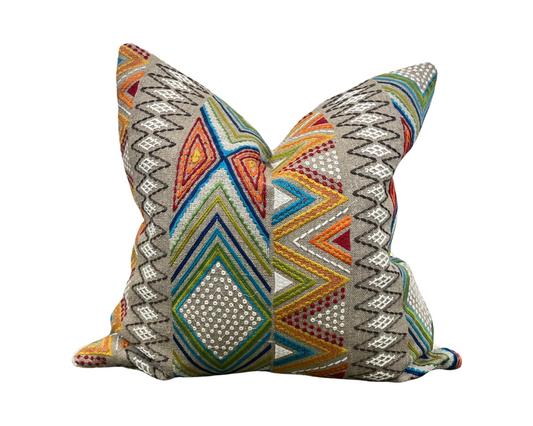 Fiesta Multi 22x22" Aztec Embroidered Decorative Pillow