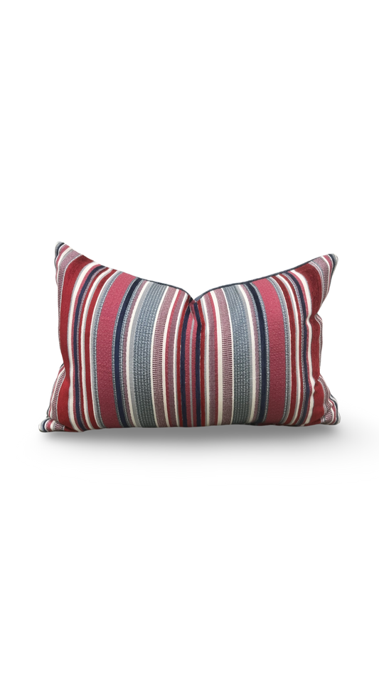 Red Blue and White Vertical Striped 12X18" Knife Edge Decorative Lumbar Pillow