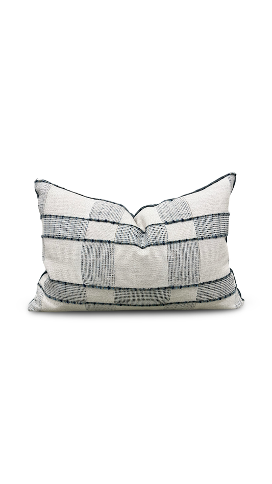 Elko Plaid Indigo 12x18" Knife Edge Decorative Lumbar Pillow