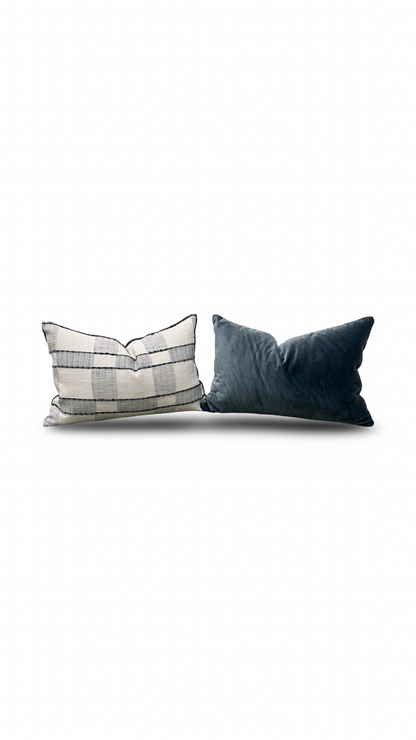 Elko Plaid Indigo 12x18" Knife Edge Decorative Lumbar Pillow