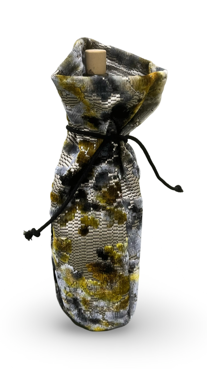 Grey, Gold, and Black Velvet Wine Bottle Bag