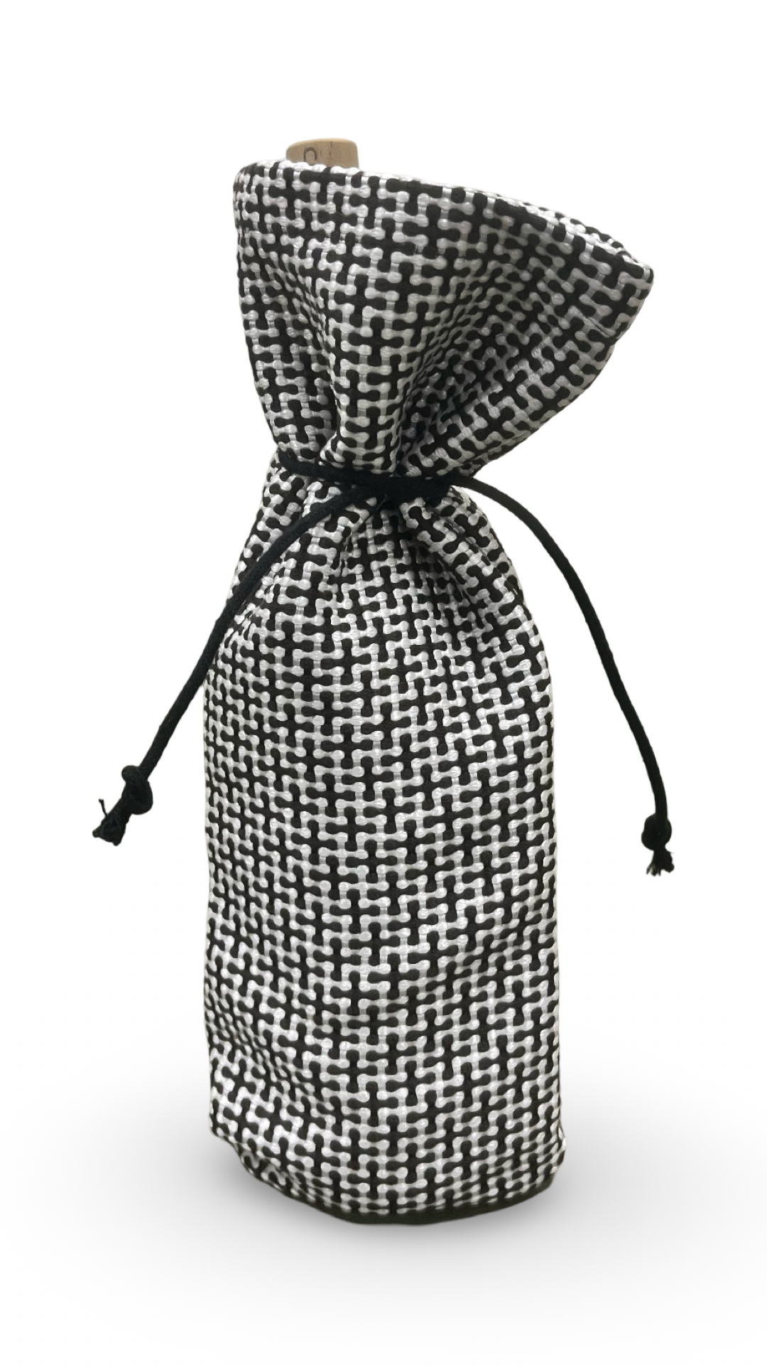 Brown and White Weave Wine Bottle Bag