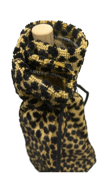 Leopard Print Textured Wine Bottle Bag