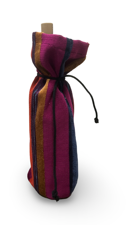 Fuchsia and Multi Colored Velvet Wine Bottle Bag