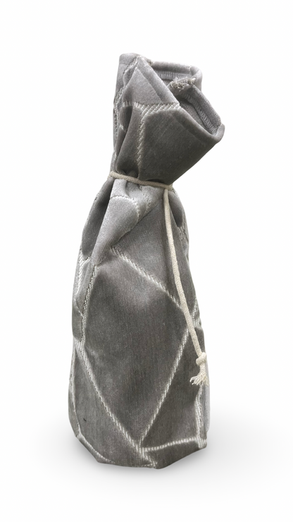 Silver Velvet Cracked Glass Wine Bottle Bag