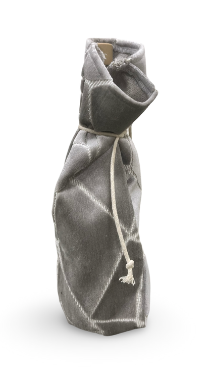 Silver Velvet Cracked Glass Wine Bottle Bag