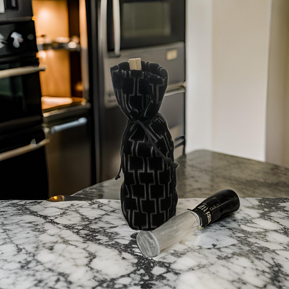 Black Raised Geometric Velvet Wine Bottle Bag