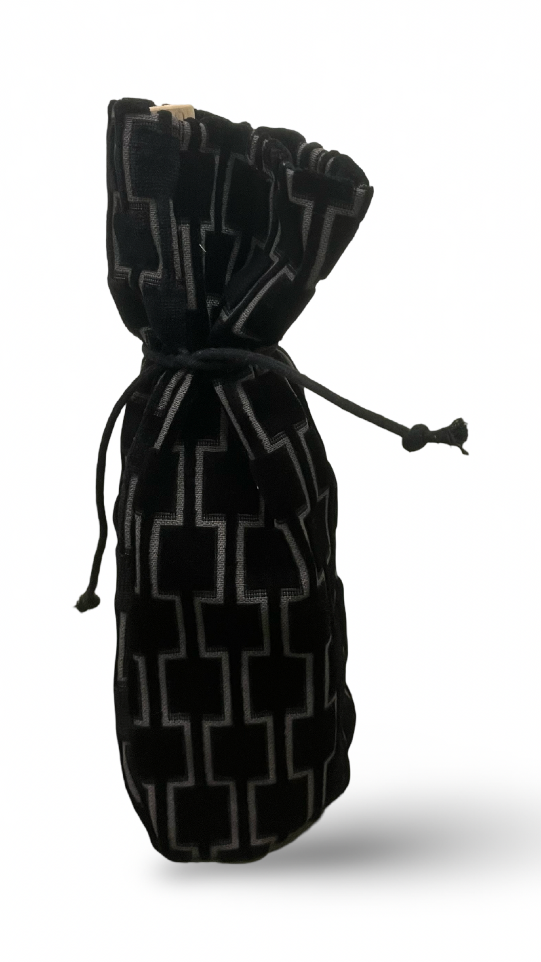 Black Raised Geometric Velvet Wine Bottle Bag